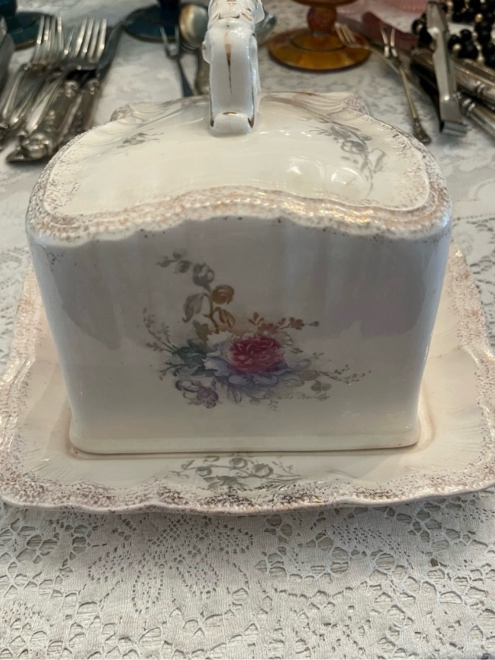 Antique Austrian Porcelain Floral Covered Dish Tray Cottagecore Decor - Picture 5 of 12